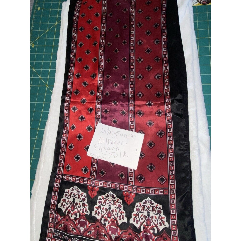 Vintage Red and Black Patterned Silk Scarf - Picture 11 of 16